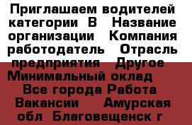 Приглашаем водителей категории «В › Название организации ­ Компания-работодатель › Отрасль предприятия ­ Другое › Минимальный оклад ­ 1 - Все города Работа » Вакансии   . Амурская обл.,Благовещенск г.